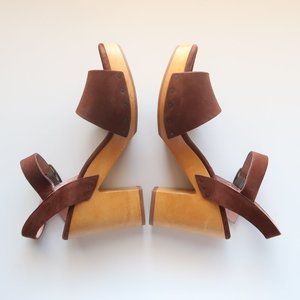 NEW Madewell Jo Brown Suede & Wood Clogs / Heels / Sandals / Platforms / Shoes